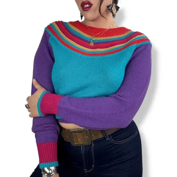 ❌SOLD❌1970's QUEENS WAY TO FASHION rainbow knit sweater made in Korea - Picture 15 of 17